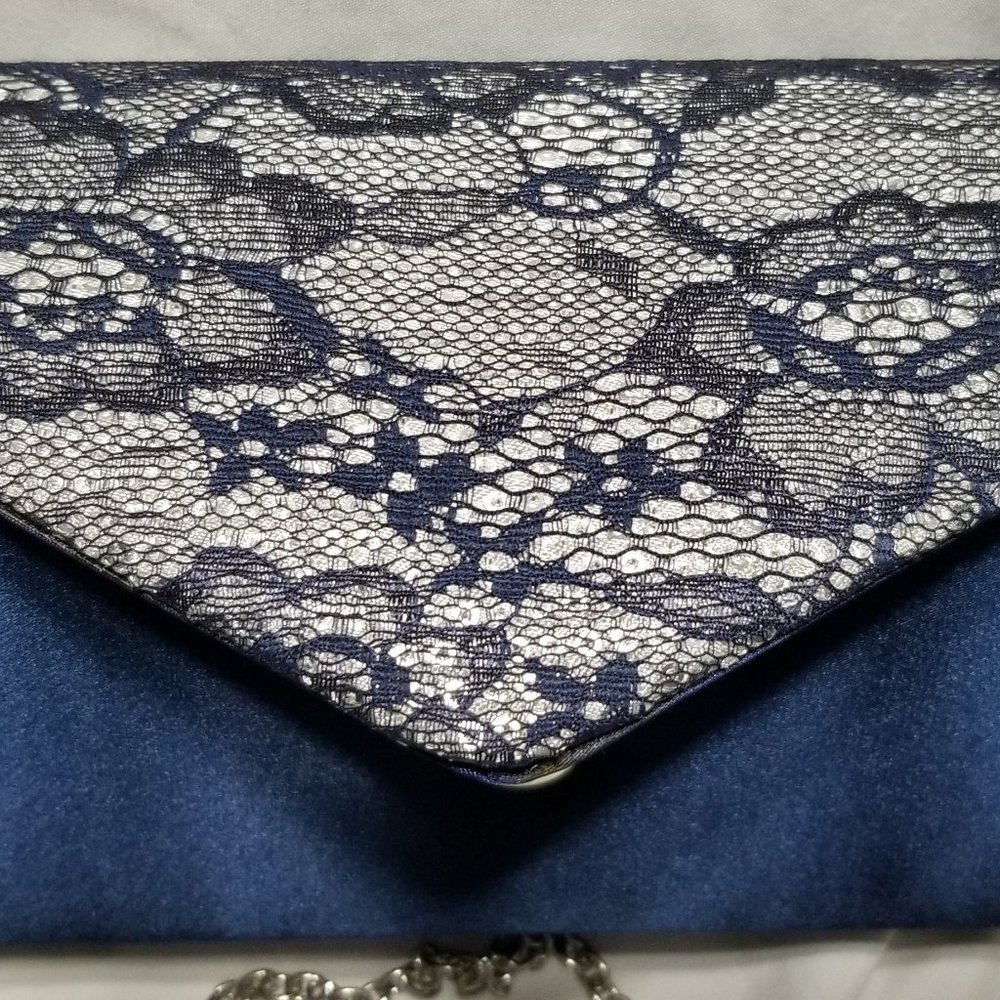 NWT Dunne Sax Satin Blue Convertible Evening Lilly Clutch by Jessica McClintock - Picture 8 of 15